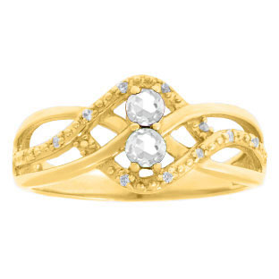 Diamond 2-Stone White Sapphire April Birthstone Infinity Ring In Yellow Gold