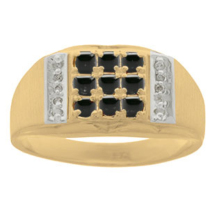 Men's Black Diamond and White Diamond Ring In Yellow Gold