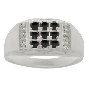 Men's Black Diamond and White Diamond Ring In Sterling Silver