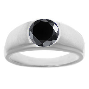 Men's Diamond Rings - 8MM Round 2.1 CT TW Black Diamond Ring In White Gold