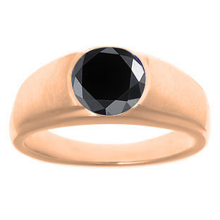 Men's Diamond Rings - 8MM Round 2.1 CT TW Black Diamond Ring In Rose Gold