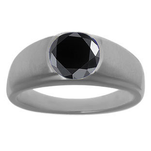 Mens Diamond Ring - 8MM Round 2.1 CT Black Diamond Ring Black Rhodium White Gold
