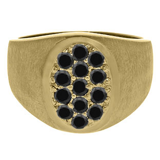 Men's Black Diamond Rings - 7/8 CT TW Black Diamond Mens Ring In Yellow Gold