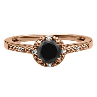 5MM Round Cut .50 CT TW Black Diamond And White Diamond Ring In Rose Gold