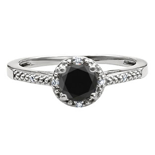 5MM Round Cut .50 CT TW Black Diamond And White Diamond Ring In Sterling Silver