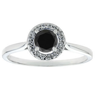 5MM Round .50 CT TW Black Diamond and White Diamond Halo Ring In White Gold