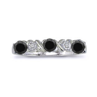 Black Diamond and White Diamond Sterling Silver Band Ring