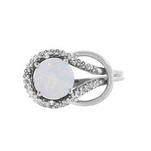 Sterling Silver Opal Gemstone Diamond Love Knot Ring
