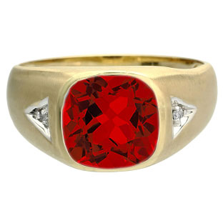 Antique Cushion Cut Ruby Gemstone Diamond Men's Gold Ring