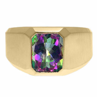 Emerald-Cut Mystic Fire Topaz Gemstone Custom Ring For Men In Yellow Gold