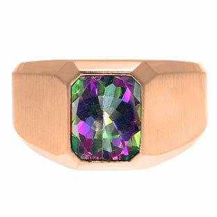 Emerald-Cut Mystic Fire Topaz Gemstone Custom Ring For Men In Rose Gold
