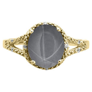 Simple Oval Grey Star Sapphire Diamond Yellow Gold Ring For Women By Gemologica