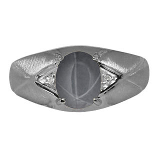Mens Jewelry - Men's Black Gold Ring With Grey Star Sapphire Stone and Diamonds