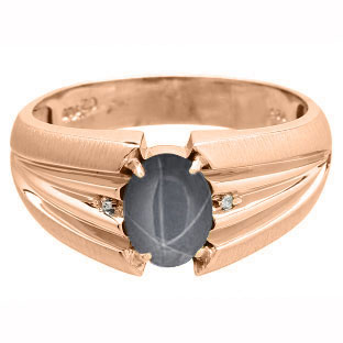 Cabochon Grey Star Sapphire Stone Diamond Men's Rose Gold Ring By Gemologica