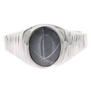 Men's Oval-Cut Grey Star Sapphire Gemstone Simple White Gold Ring By Gemologica