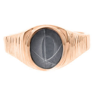 Men's Oval-Cut Grey Star Sapphire Gemstone Simple Rose Gold Ring By Gemologica