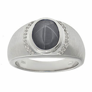 Men's Oval-Cut Grey Star Sapphire Diamond Ring In White Gold By Gemologica