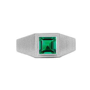 White Gold Mens Invisible Set Square Cut Emerald Ring By Gemologica