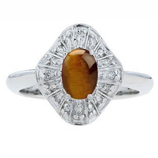 Diamond Tigers Eye Stone Ballerina Ring In Sterling Silver