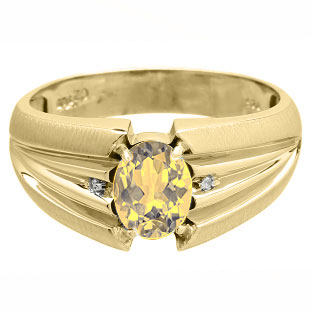 Oval Cut Citrine Stone Diamond Men's Gold Ring