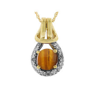 Yellow Gold Diamond Tiger Eye Gemstone Love Knot Pendant by Gemologica