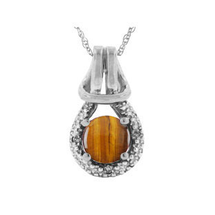 White Gold Diamond Tiger Eye Gemstone Love Knot Pendant by Gemologica
