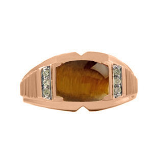Barrel Cut Tiger Eye Diamond Ring For Men In Rose Gold by Gemologica Jewelry