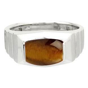 Barrel-Cut Tiger Eye Stone Ring For Men In White Gold by Gemologica Jewelry