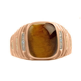 Rose Gold and Diamond Mens Tiger's Eye Ring by Gemologica