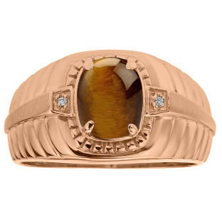 Cushion Cut Tiger Eye Birthstone Diamond Men's Ring In Rose Gold by Gemologica