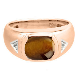 Men's Antique Cushion Cut Tiger Eye Diamond Rose Gold Ring by Gemologica