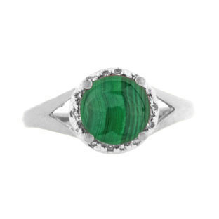 Diamond Round Cut Malachite White Gold Ring by Gemologica Jewelry