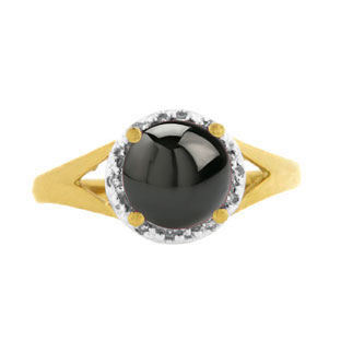 Diamond Round Cut Black Star Sapphire Yellow Gold Ring by Gemologica Jewelry