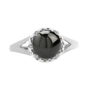 Diamond Round Cut Black Star Sapphire White Gold Ring by Gemologica Jewelry