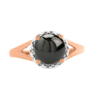 Diamond Round Cut Black Star Sapphire Rose Gold Ring by Gemologica Jewelry