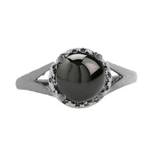 Diamond Round Cut Black Star Sapphire Black Gold Ring by Gemologica Jewelry