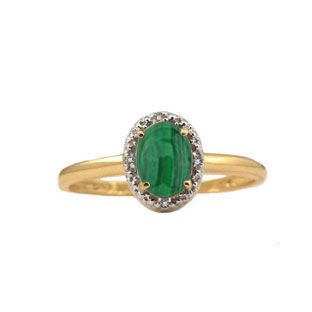 Diamond and Oval Malachite Yellow Gold Ring by Gemologica Jewelry