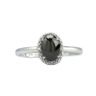 Diamond and Oval Black Onyx Sterling Silver Ring by Gemologica Jewelry