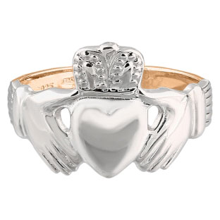 Two-Tone Pink White Gold Irish Claddagh Ring For Women