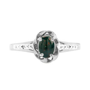 White Gold Diamond Oval Bloodstone Stone Ring by Gemologica Jewelry