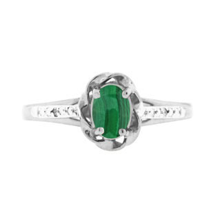 Sterling Silver Diamond Oval Malachite Stone Ring by Gemologica Jewelry
