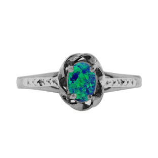 Black Gold Diamond Oval Australian Opal Stone Ring by Gemologica Jewelry