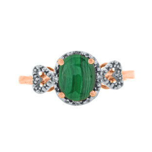 Diamond Oval Malachite Gemstone Rose Gold Ring by Gemologica Jewelry