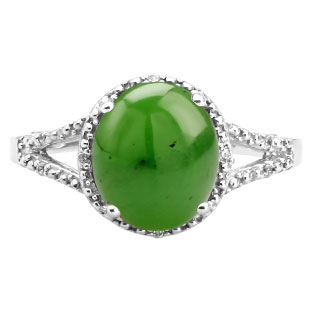 Simple Oval Cut Jade Diamond White Gold Ring For Women By Gemologica