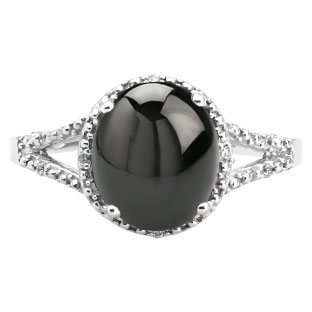 Womens Simple Oval Cut Black Star Sapphire Diamond White Gold Ring By Gemologica