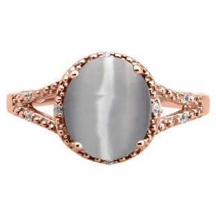 Womens Simple Oval Light Grey Cats Eye Diamond Rose Gold Ring By Gemologica