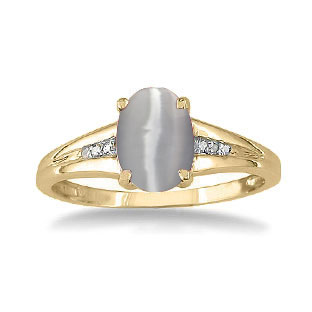 Yellow Gold Oval Cut Light Grey Cats Eye Diamond Womens Ring By Gemologica