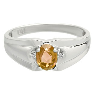 Men's White Gold Diamond Oval Cut Citrine Stone Ring