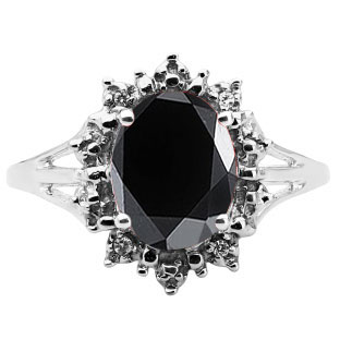 Diamond Black Onyx Gemstone White Gold Starburst Ring By Gemologica