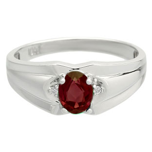 Men's White Gold Diamond Oval Cut Garnet Stone Ring